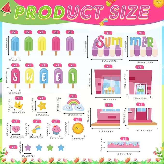 Pajean Summer Bulletin Board Set Summer Classroom Decoration Paper Cutout for Back to School Class Window Wall Home Party Decor(Ice Pop)