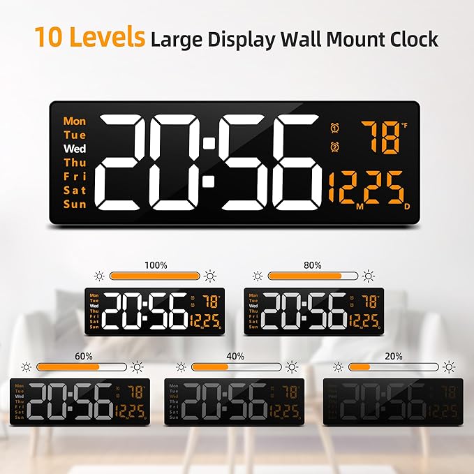LEIKE 16.2'' Large Digital Wall Clock with Remote Control, Big LED/Dual Alarm/8 RGB Colors/Auto Brightness/Date/Auto DST/Temperature/Night Light Gym Clocks for Living Room Bedroom Office Wall Decor