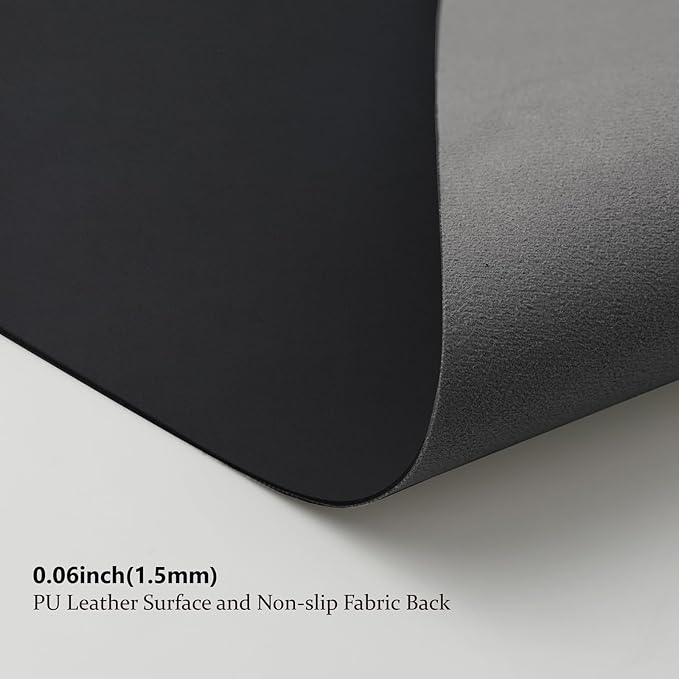 HOMIEAZICOZI Leather Desk Mat - Non-Slip PU Desk Pad for Office and Home - Desk Organization and Accessories - Ideal for Large Mouse Pad and Desk Mats on Top of Desks (Black,36''x 17'') (DPD-B-L)