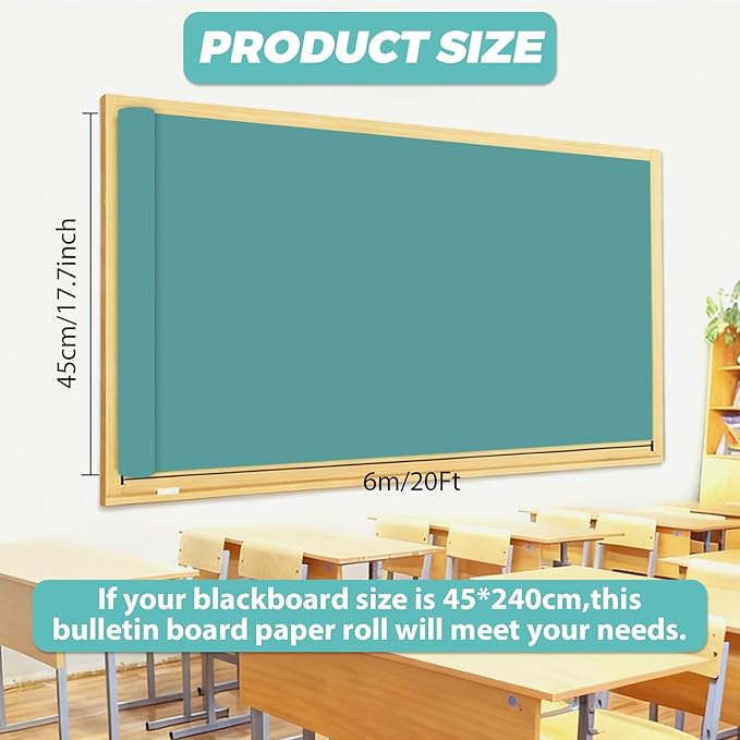 Qyeahkj 17.7in x 20ft Bulletin Board Paper Roll Bulletin Board Background Paper Fade Resistant Classroom Decoration Poster Art Craft Home Wall Education Decor Supplies Eucalyptus Green
