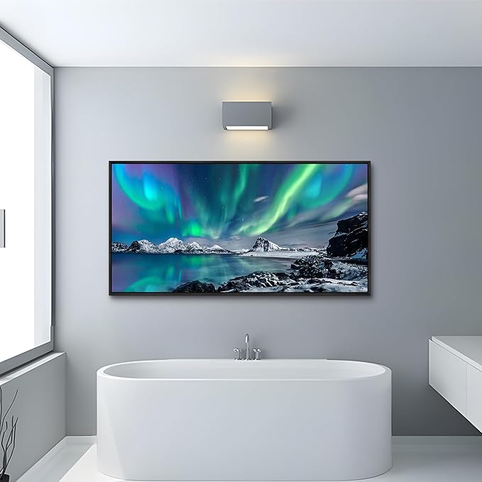 Wapluam Framed Canvas Wall Art For Living Room Large Wall Decor For Office Modern Bedroom Wall Painting Blue Aurora Scenery Canvas Pictures Artwork Ready To Hang Black Framed Home Decor 20x40 In