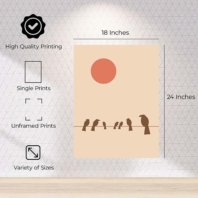 ALPINE INK CO. Abstract Bird Canvas Poster - Minimal Silhouette Perch Artwork - Warm Neutral Modern Style - Living Room Bedroom Office Decor - 18x24 Unframed Canvas Print