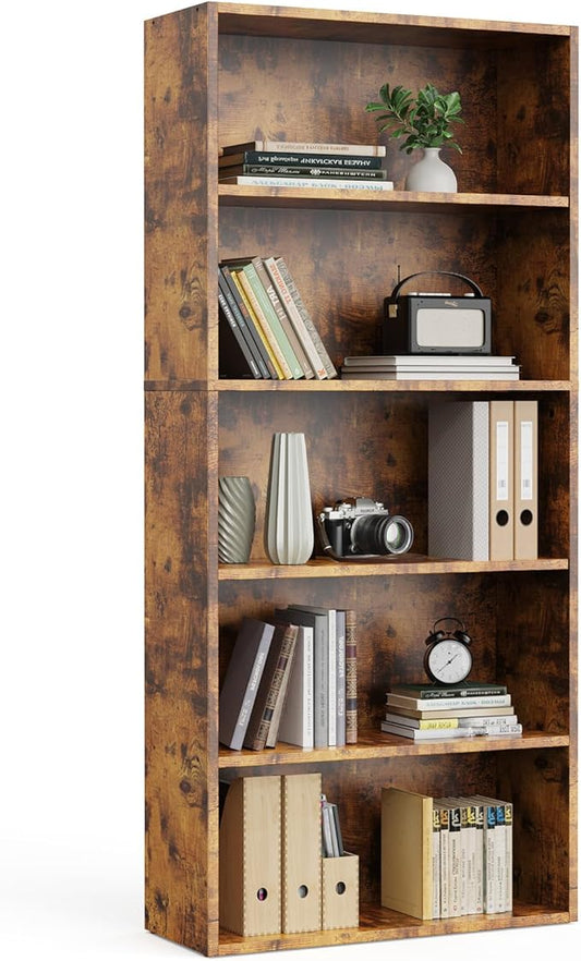Book Shelf, 5-Tier Bookcase with Adjustable Shelves, Open Storage Shelves for Organization, 23.82 x 9.25 x 53, for Bedroom, Living Room, Home, Office, Rustic Brown