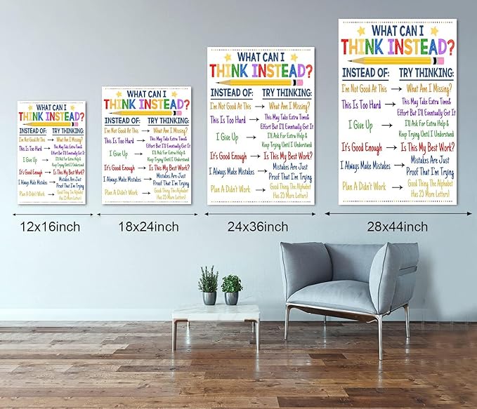 Inspirational Classroom Wall Decor What Can I Think Instead Artwork Office Counselor Poster Social Work Office Art Educational Motivational Wall Art Wooden Framed Ready to Hang-12 inch x 16 inch