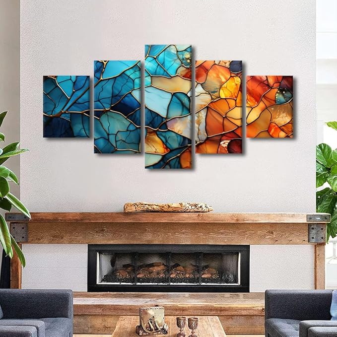 Canvas Wall Art Decor for Bedroom Mdoern Abstract Canvas Wall Art 5 Panel Home Wall Art Abstract Glass Window Painting Art Prints on Canvas for Men Living Room Decor Framed Ready to Hang 60x32 in