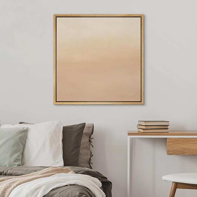 SIGNWIN Framed Canvas Print Wall Art Soft Blush Gradient Minimalist Light Pink Illustration Modern Art Decorative Nordic Minimal Calm/Zen for Living Room, Bedroom, Office - 16"x16" Natural
