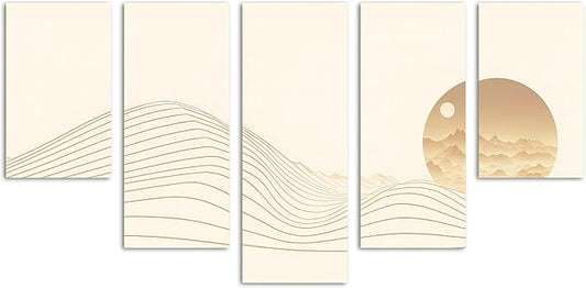 40 x 22 TOTAL - Landsape of lines Wall Art Canvas Geometric Print modern minimalis - 5 Panel Waterfall Split