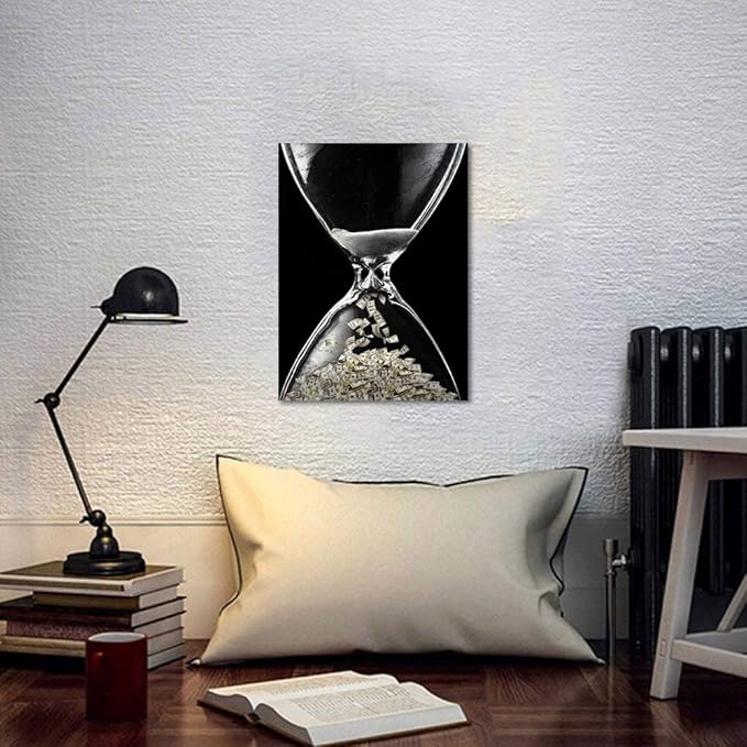 Wooden Framed Motivational Wall Art Canvas Inspirational Wall Art Time Is Money Poster for Office Work Dorm Home living room School College Wall Decoration Ready to Hang - 18x24 inch