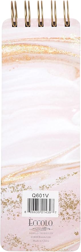 Eccolo Tall Spiral Memo Pad, 300 Pages, 150 Sheets, Double Spiral Binding, Office Essentials for Work, List Notepad for Students, Class and Shopping, Gold Foil (Pink Marble, 3x8.5 inches)