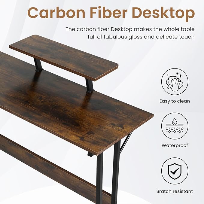 L Shaped Gaming Desk, 50 Inch Corner Desk, Office Computer Desk with Large Monitor Stand for Home Office Sturdy Writing Workstation, Easy to Assemble, Brown