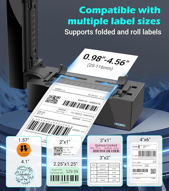 ORGBRO Bluetooth Thermal Shipping Label Printer, Z1-Plus Wireless 4X6 Shipping Label Printer for Small Business Office or Home Support iPhone Android Windows macOS Chrome Amazon Shopify USPS