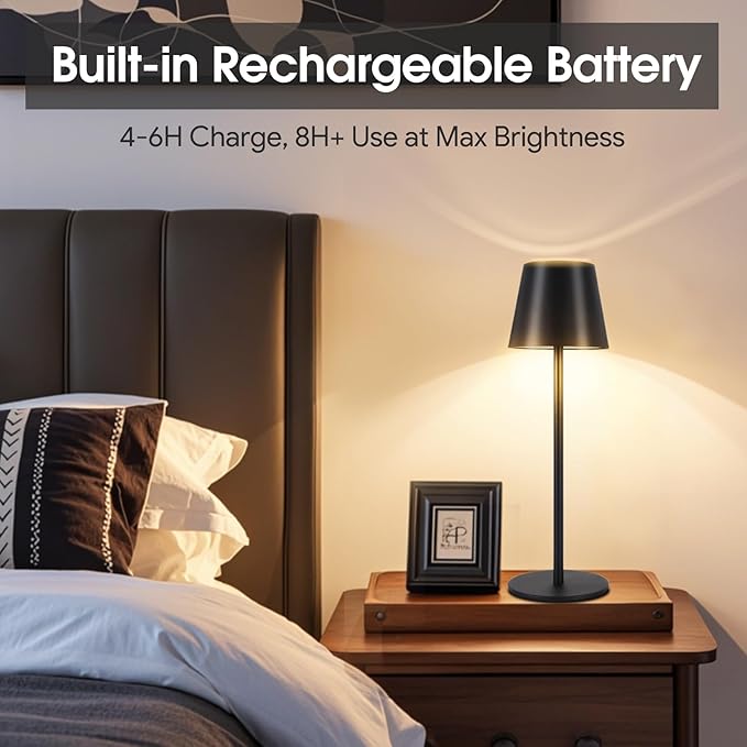 Energetic RGBW Cordless Table Lamp, LED Touch Desk Lamp Battery Powered, Dimmable, Type-C Charger, 3000K, for Restaurant/Bedroom/Bars/Party/Camping, Outdoor & Indoor, Water Resistance, Metal, 2 Pack