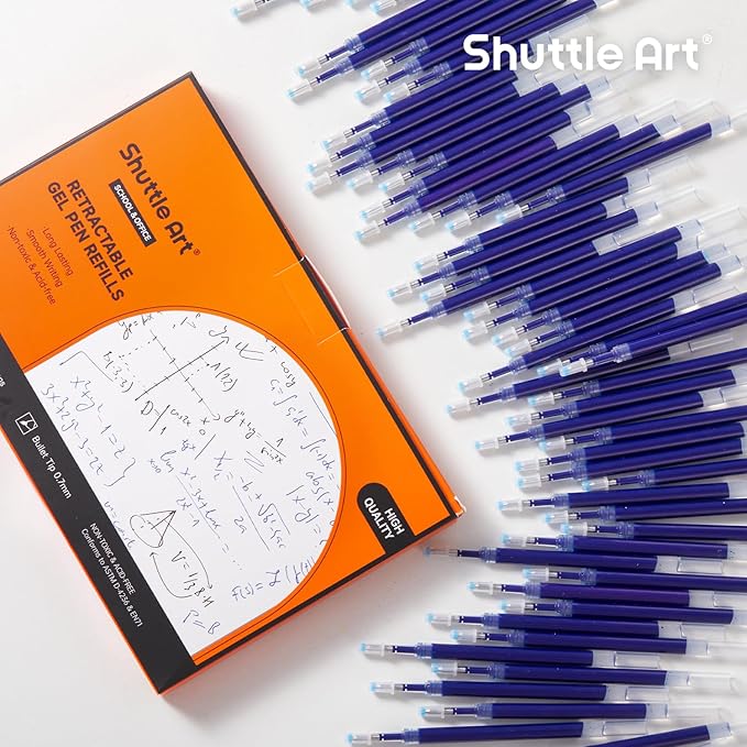 Retractable Gel Pen Refills, Shuttle Art 60 Pack Blue Rollerball Gel Ink Pens Refills, Bulk Set, 0.7mm Fine Point for Writing Journaling Taking Notes School Office Home