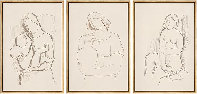 SIGNFORD Framed Wall Art Print Set Minimalist Figurative Line Drawing Modern Abstract Digital Art Modern Art Contemporary for Living Room, Bedroom, Office - 24"x36"x3 NATURAL
