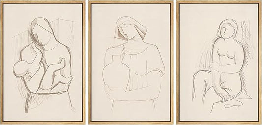 SIGNFORD Framed Wall Art Print Set Minimalist Figurative Line Drawing Modern Abstract Digital Art Modern Art Contemporary for Living Room, Bedroom, Office - 16"x24"x3 NATURAL