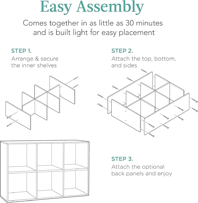 Best Choice Products 6-Cube Storage Organizer, 13.5in Shelf Opening, Bookcase, Display Shelf, Customizable w/ 3 Removable Back Panels – Dark Gray