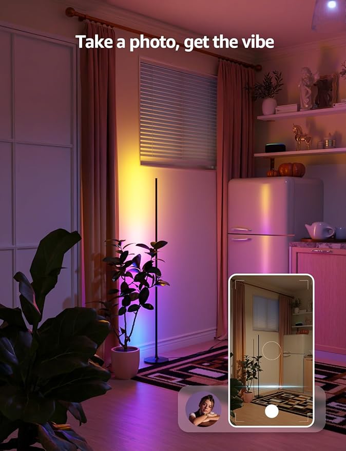 Lepro OE1 AI Corner Floor Lamp, Smart RGBICW LED Corner Lamp with Music Sync, Alexa Enabled, Personalized AI Lighting Designer, Modern Standing Lamp for Living Room/Bedroom,1000LM,2.4G WiFi, No Remote