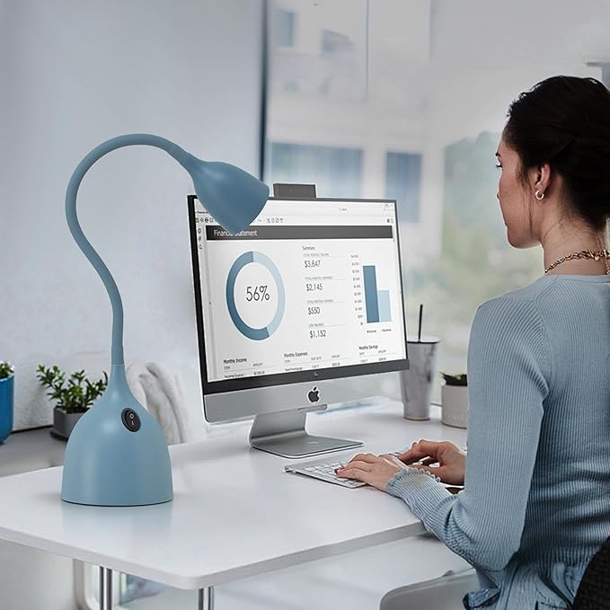 Gooseneck Desk Lamp 360 LED Flexible Reading Light for Small Spaces Home Office Bedroom College Dorm Bookshelf Nightstand Table Lamp (Blue)