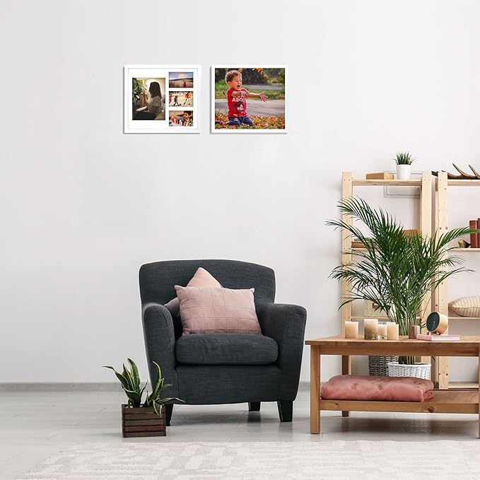 Golden State Art, 14x16 White Wood Picture Frame - White Mat for one 8x10 and Three 4x6 Photos - Tempered Glass, Sawtooth Hanger, Swivel Tabs - Wall Mounting - Great for Gift