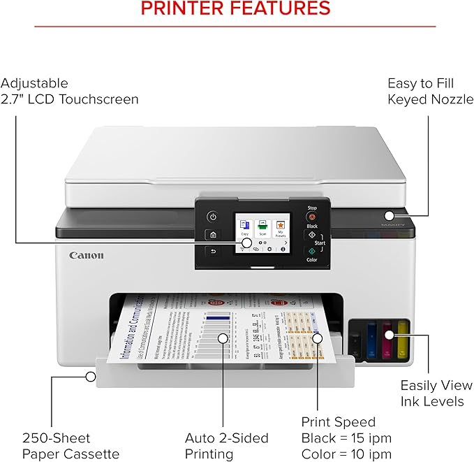 Canon Megatank GX1020 All-in-One Wireless Supertank [Megatank] Printer | Print, Copy and Scan| Mobile Printing |2.7" LCD Color Touchscreen | Auto Duplex Printing