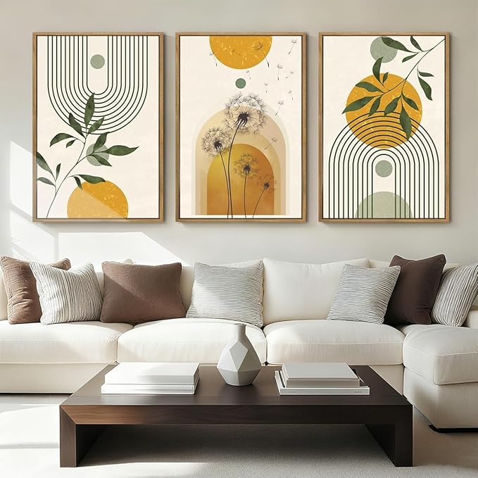 ANHUIB Boho Minimalist Canvas Wall Art 24x36 Inch Dandelion Plant Wall Decor Modern Geometric Artwork Abstract Line Botanical Painting Set of 3 for Living Room Bedroom Dining Room