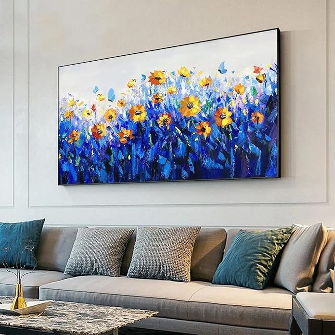 Framed Canvas Print Wall Art Abstract Flower Landscape Wall Painting Office Wall Decor Pictures 95x190cm/(38x75inch) with-Black-Frame
