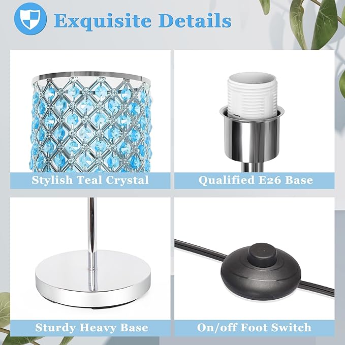 Floor Lamp for Living Room, Crystal Floor Lamp Girl Bedroom Lights, Silver Standing Lamps with Teal Shade, Elegant Standing Light Tall Pole Lamp for Bedroom, Dresser, Office (E26 Base)