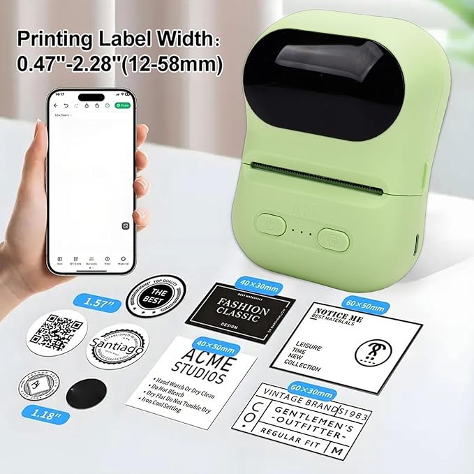 VBESTLIFE Mini Portable Thermal Printer Print Pod, Inkless Bluetooth Label Maker Machine for DIY Crafts, Journaling, Office & Home Use (Green)