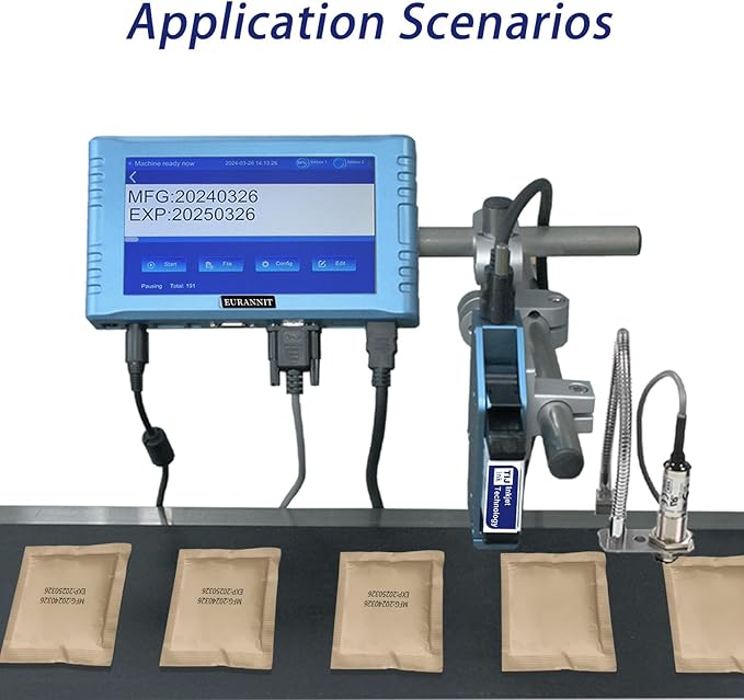 Automatic Inkjet Coding Machine for Production Line, 260E TIJ Inkjet Printer with 7” Touchable Screen for Date/Batch/QRCode/Barcode/Logo etc (1 Nozzle / 0.5 in)