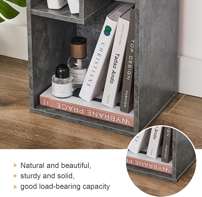 VECELO 3-Cube Open Bookcase, Small Bookshelf with Height Difference Shelves for Most Books, Horizontal Available, 2-Tier Storage Organizer for Home Office, Living Room, Grey