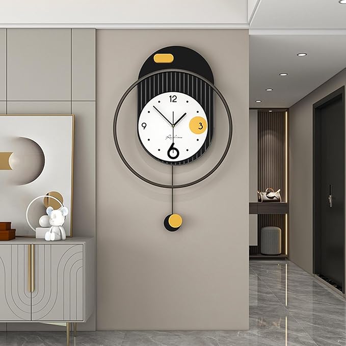 Wall Clock Modern Art Large Wall Clock, Metal Retro Minimalist Modern Clock Round Silent Non-Ticking Battery Operated Wall Clocks for Living Room Home Kitchen Bedroom Office School