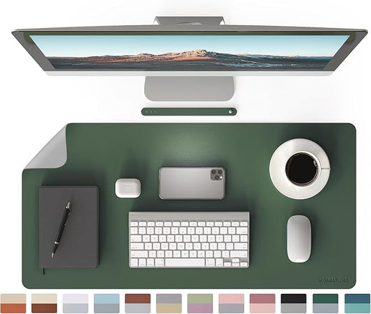 RENMTURE Double-Sided Two-Tone Faux Leather Desk mat Desktop Organization and Accessories Home and Office Large Mouse pad Game and Work (Green/Gray, 32"x16")