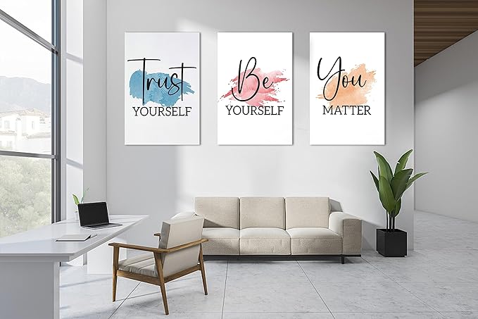 3 Piece Office Canvas Wall Art, Colorful Motivational Quotes Print Pictures Wall Decor for Office, Women Inspirational Framed Artwork Home Office Decor 24"x36" x 3 Pcs