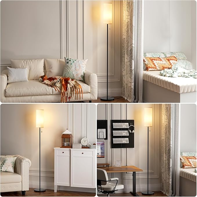 Ambimall 64'' Floor Lamp for Living Room with Bulb- Tall Lamps with Beige Lampshade & Pull Chain Switch, Pole Lamps for Bedrooms Tall, Minimalist Floor Lamp