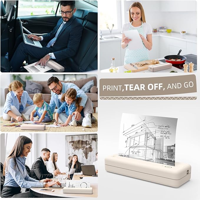 HPRT MT810 Wireless Portable Printer – Bluetooth Thermal Inkless Printer for Travel, Mobile Office, School and Home – Compatible with iOS, Android (Beige)
