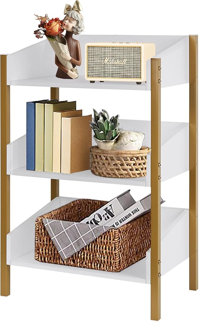 VECELO Bookshelf,Small Bookcase,3-Tier White Open Storage Shelf Organizer,Wood Industrial Shelving Unit for Living Room Classroom Office Dormitory Bedroom Dinning Room Apartments