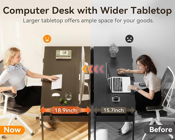 ODK Computer Desk with 6 Drawers, 40 Inch Small Desk with Storage, Reversible Desk with Headphone Hook for Home Office, Work Study Table for Bedroom, Black