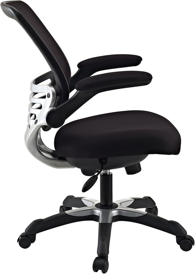 Modway Edge Mesh Back and Mesh Seat Office Chair In Black With Flip-Up Arms in Black