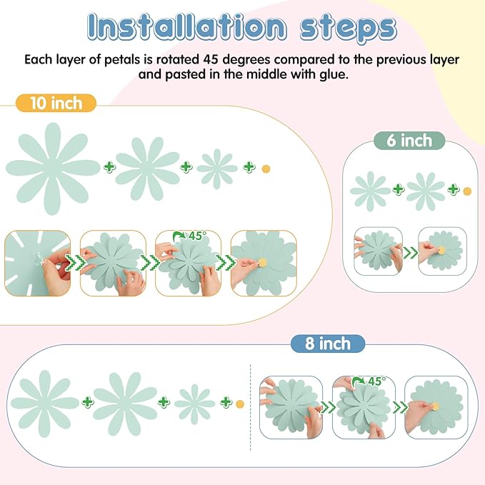 18 Pcs Paper Flowers Decorations for Wall DIY Flower Bulletin Board 3D Fiesta Paper Floral Backdrop Decoration for Photo Backdrop Classroom Back to School Party(Bright Color)