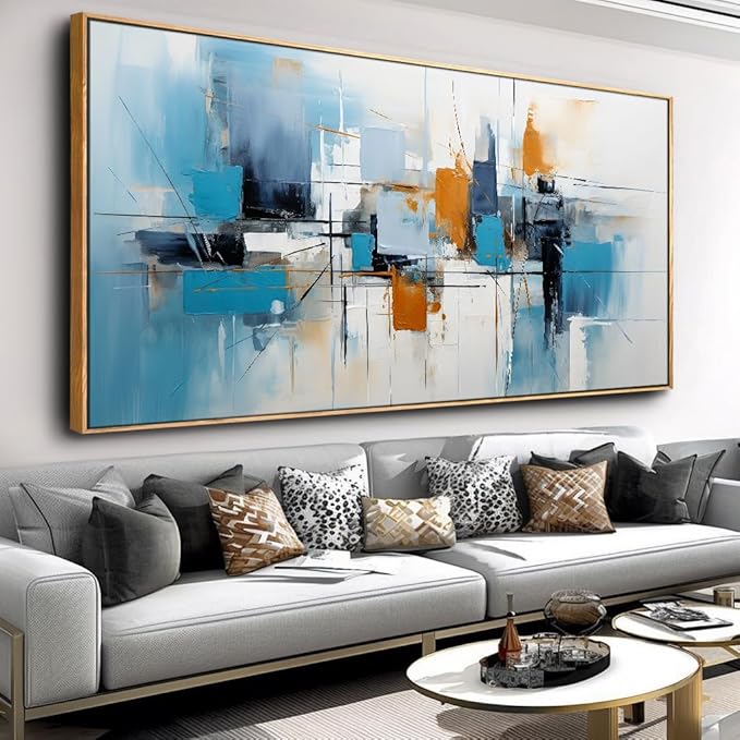 Wall Art Abstract Wall Decor Blue Orange Colorful Canvas Painting Modern Artwork for Living Room Bedroom Dining Room Home Office Decor 24"x48" with Framed