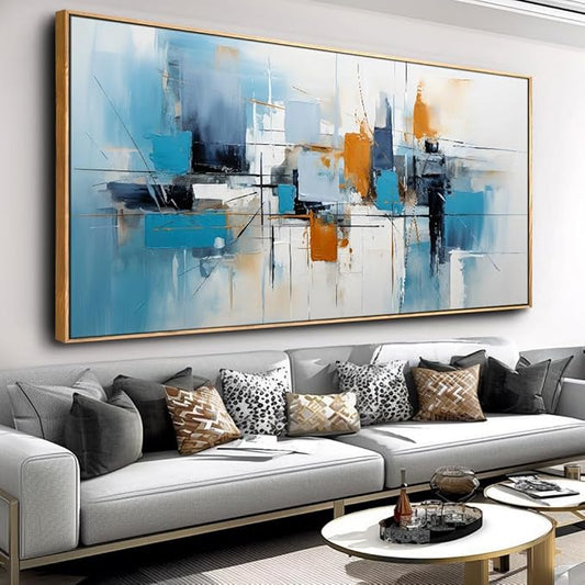 Wall Art Abstract Wall Decor Blue Orange Colorful Canvas Painting Modern Artwork for Living Room Bedroom Dining Room Home Office Decor 24"x48" with Framed