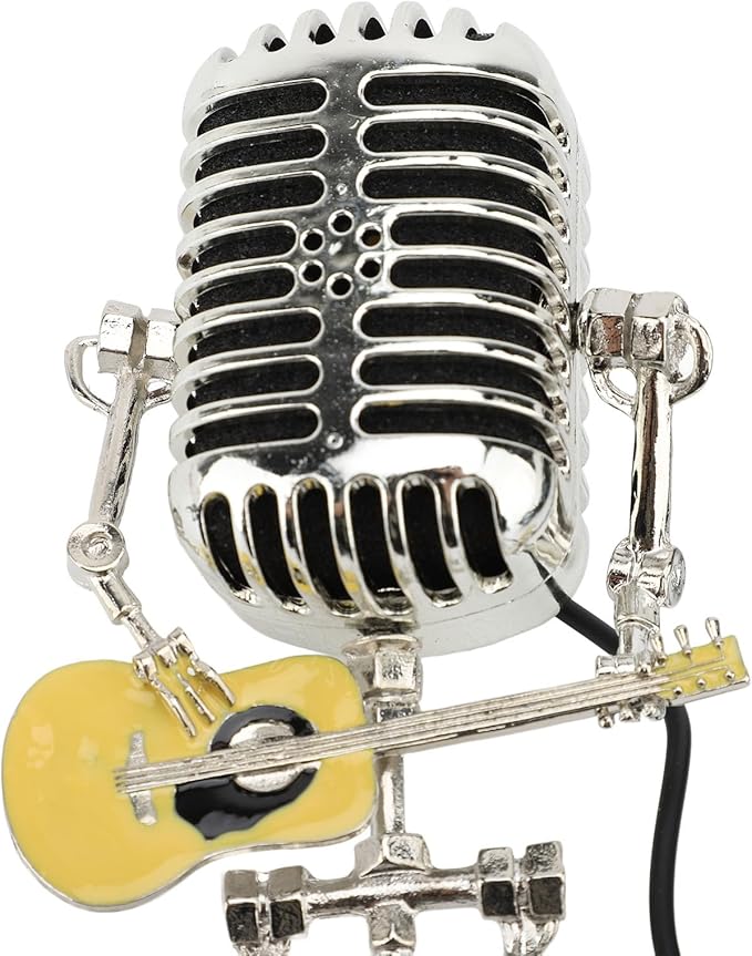 ZJchao Vintage Microphone Guitar Robot Table Lamp Aluminum Retro Metal Robot Night Light for Bedroom Desk Home Decor (Yellow)