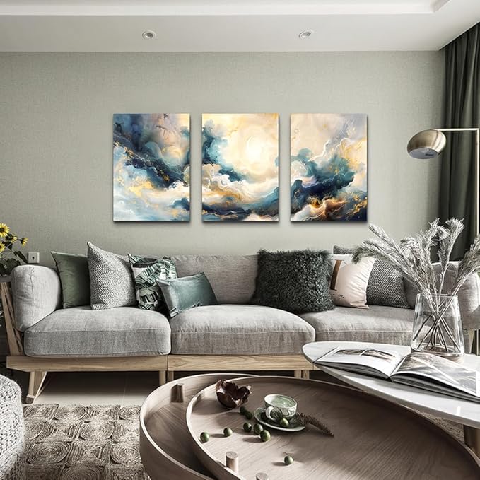 TTHYUEWS Minimalism Abstract Ink Paintings Large Wall Art For Living Room Canvas Wall Decor For Bedroom Office Wall Decorations Framed Canvas Prints Wall Pictures Artwork Modern Home Decor 3 Piece