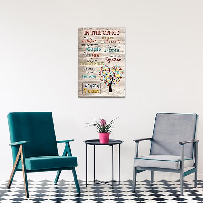 WHAOMIOT Inspirational Wall Art Poster - Positive Office Wall Decor Print Canvas In This Office We Are A Team Best Motivational Quotes Modern Office Decorations (16 X 24 Inch, Frameless)