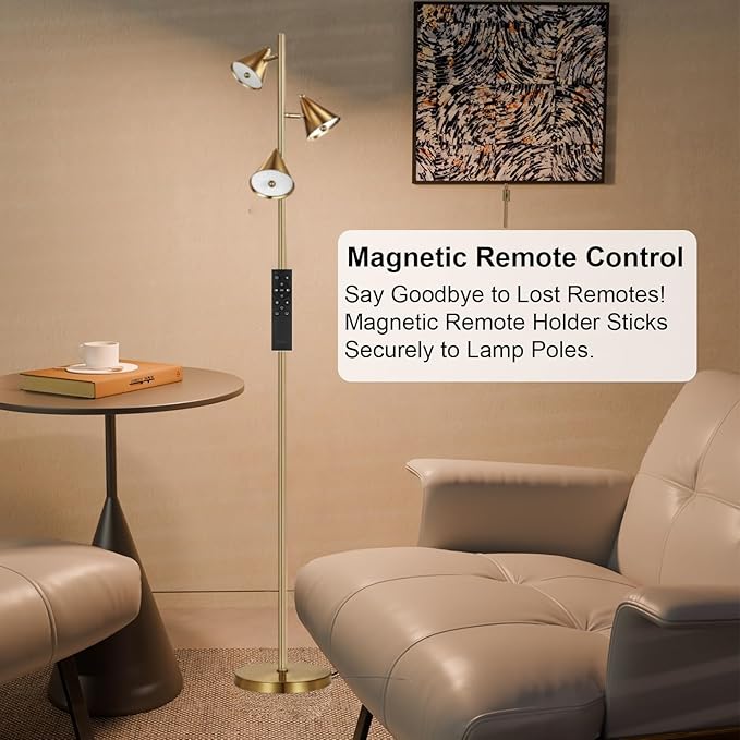 Tree Floor Lamp with Remote, Dimmable 3 Rotatable LED Lights, 5 Color Temps (2700K-6500K), Works with Smart Plugs, 63" Modern Standing Lamp for Living Room, Bedroom, Office – Bronze