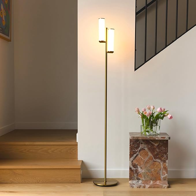 Brightech Gemini Dimmable Floor Lamp with Two Lights - Modern Tall Tree Lamp for Bedroom, Office, Living Room - Gold/Brass