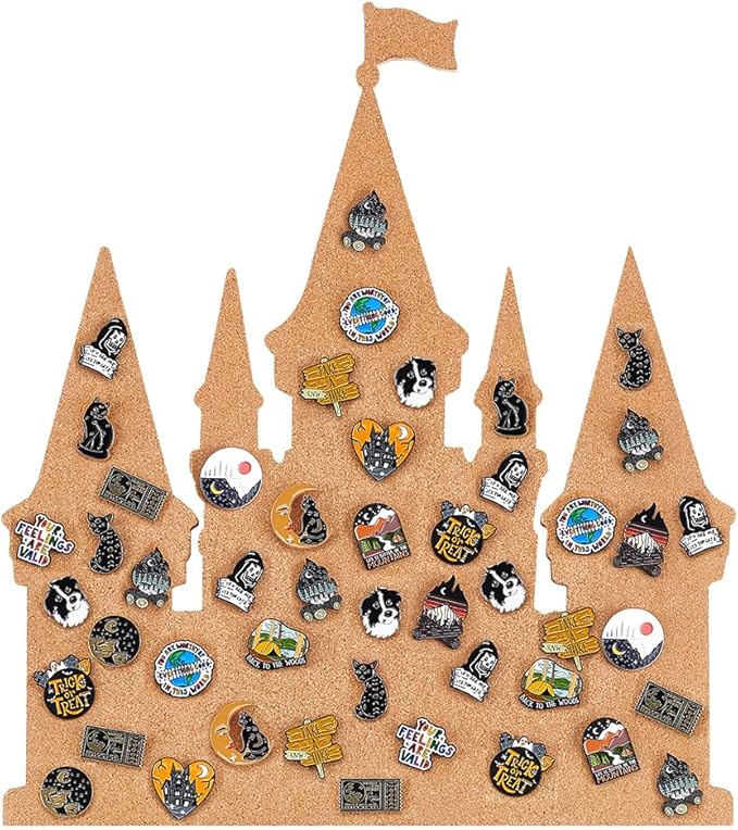 BENECREAT Castle Pin Board Cork Board, 14.2x11.8inch Bulletin Display Board Brooch Jewelry Display Cork Tray for Brooch Pin Collection Display, Office Home and School Decor