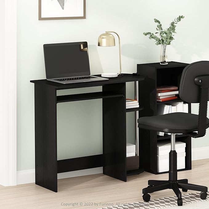 Furinno Simplistic Easy Assembly Computer Desk, with Keyboard Tray, Americano/Stainless Steel