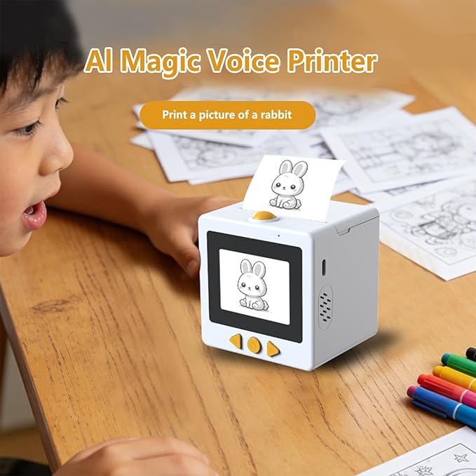 AI Voice Sticker Printer | Smart Mini Thermal Printer Box | AI Voice Control Label Sticker Maker Machine with Display | DIY Mini Photo Label Printers Smart Toy for Kids, Office & School