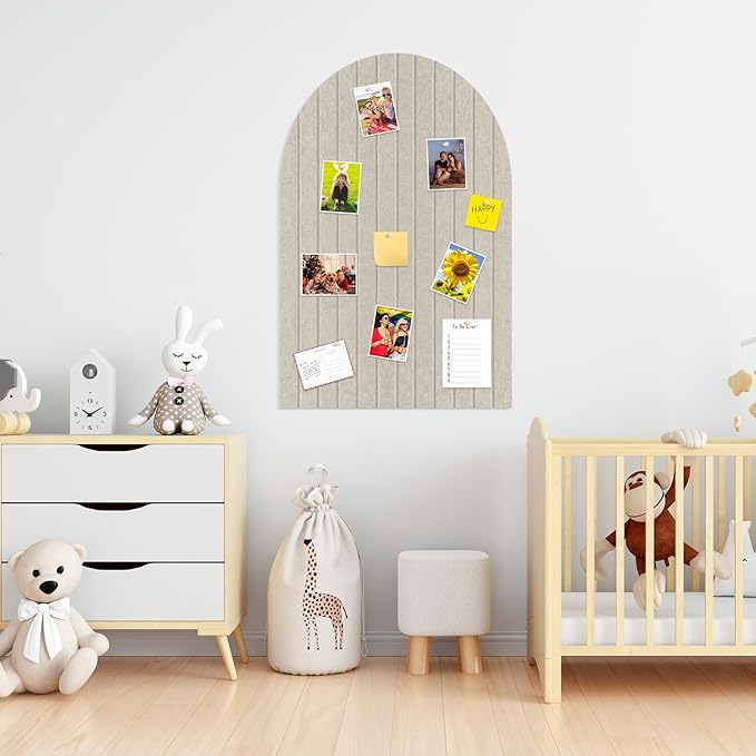 31.5 X24 Inch Large Arch Felt Bulletin Board with 50 Wooden Pushpins Decorative Picture Framed Display Board Felt Tile Wall Organizer for School Home Office Boho Wall Decor (Light Camel)